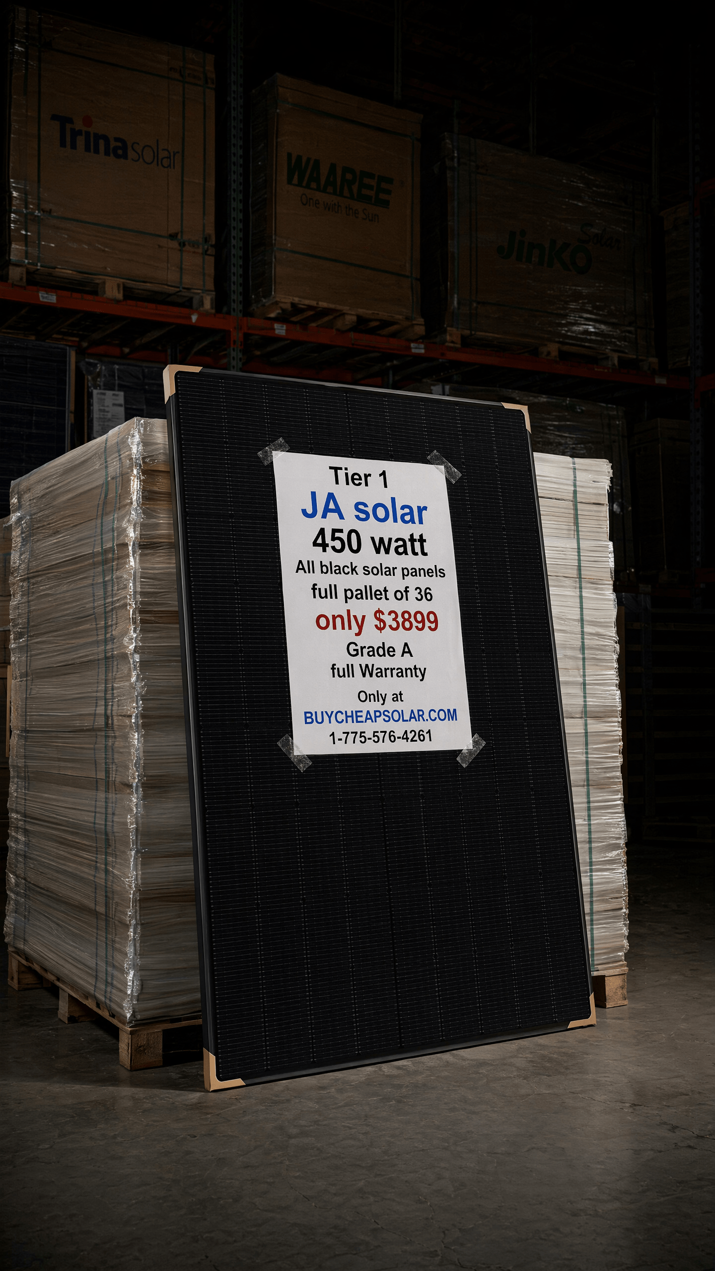 b3c8610ea2d24d839a2989e8d679325b JA 450 Watt all black Bifacial A grade new! - Image 1
